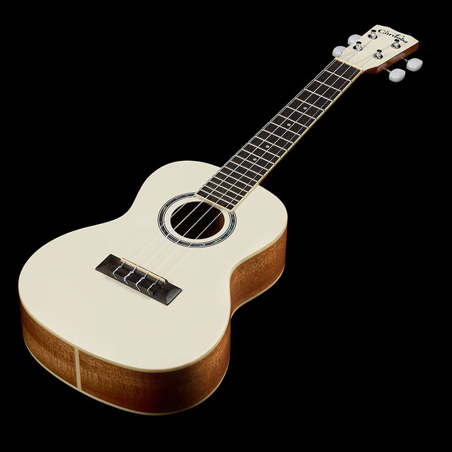 Top down front view of Córdoba 15C Mallorcan Pearl ukulele thumb
