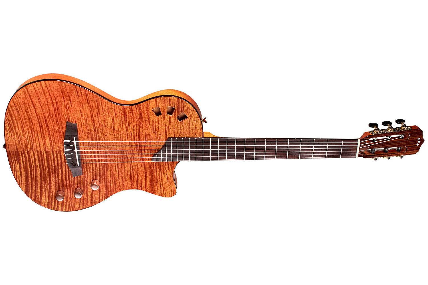 Horizontal side view of Stage Natural Amber guitar