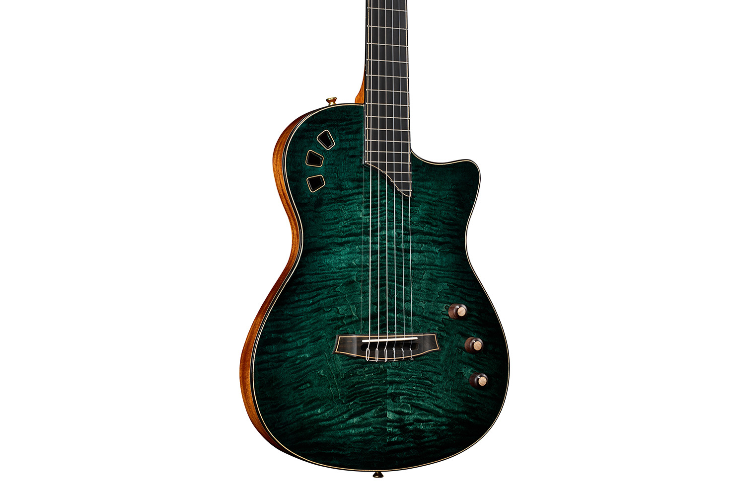 Close-up body view of Stage Artist Agave Burst guitar