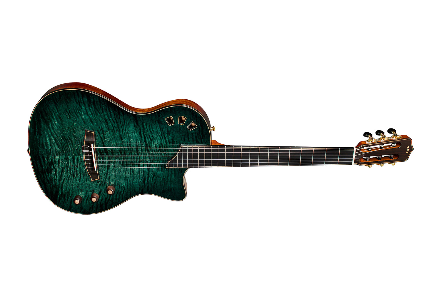 Horizontal side view of Stage Artist Agave Burst guitar