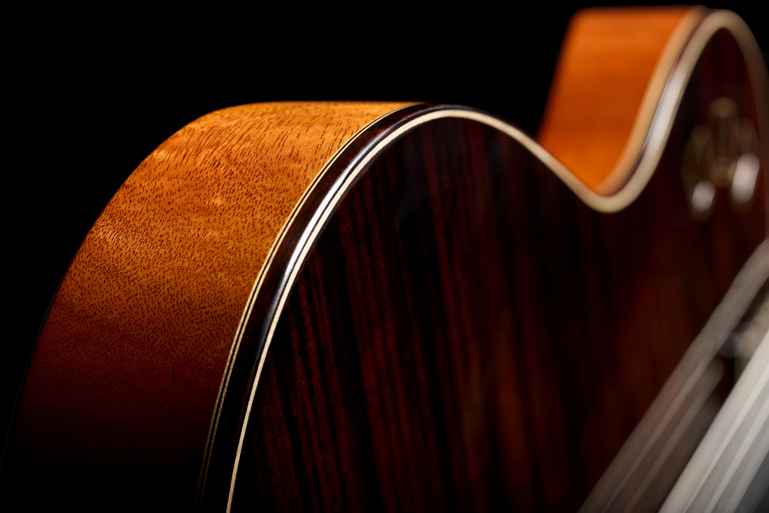 Close-up view of Stage Artist Habano Burst side curve