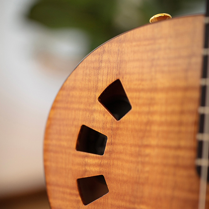 Close-up of Stage Natural Amber soundhole thumb