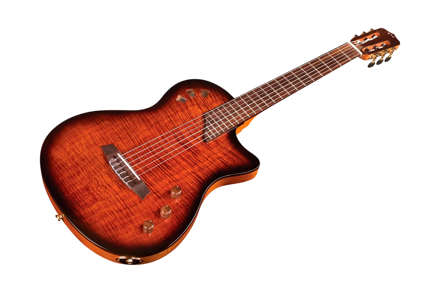 Angled front view of Stage Edge Burst guitar