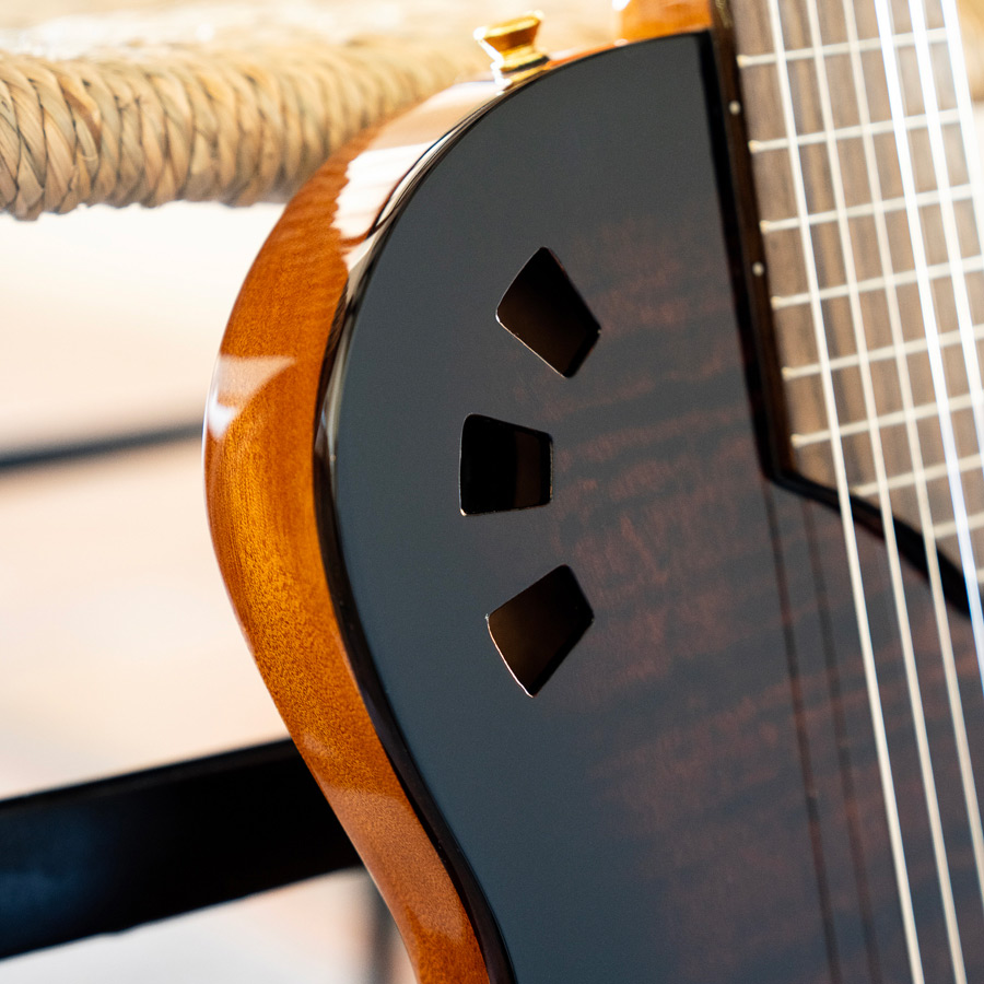 Close-up of Stage Edge Burst soundhole thumb
