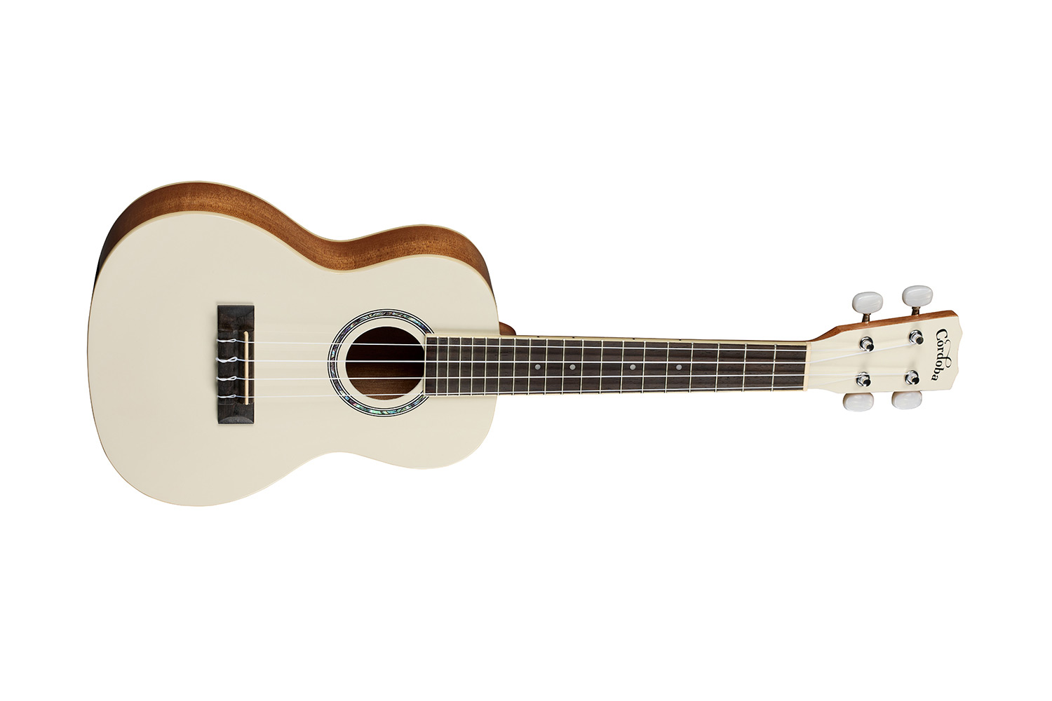 Horizontal front view of Córdoba 15C Mallorcan Pearl ukulele
