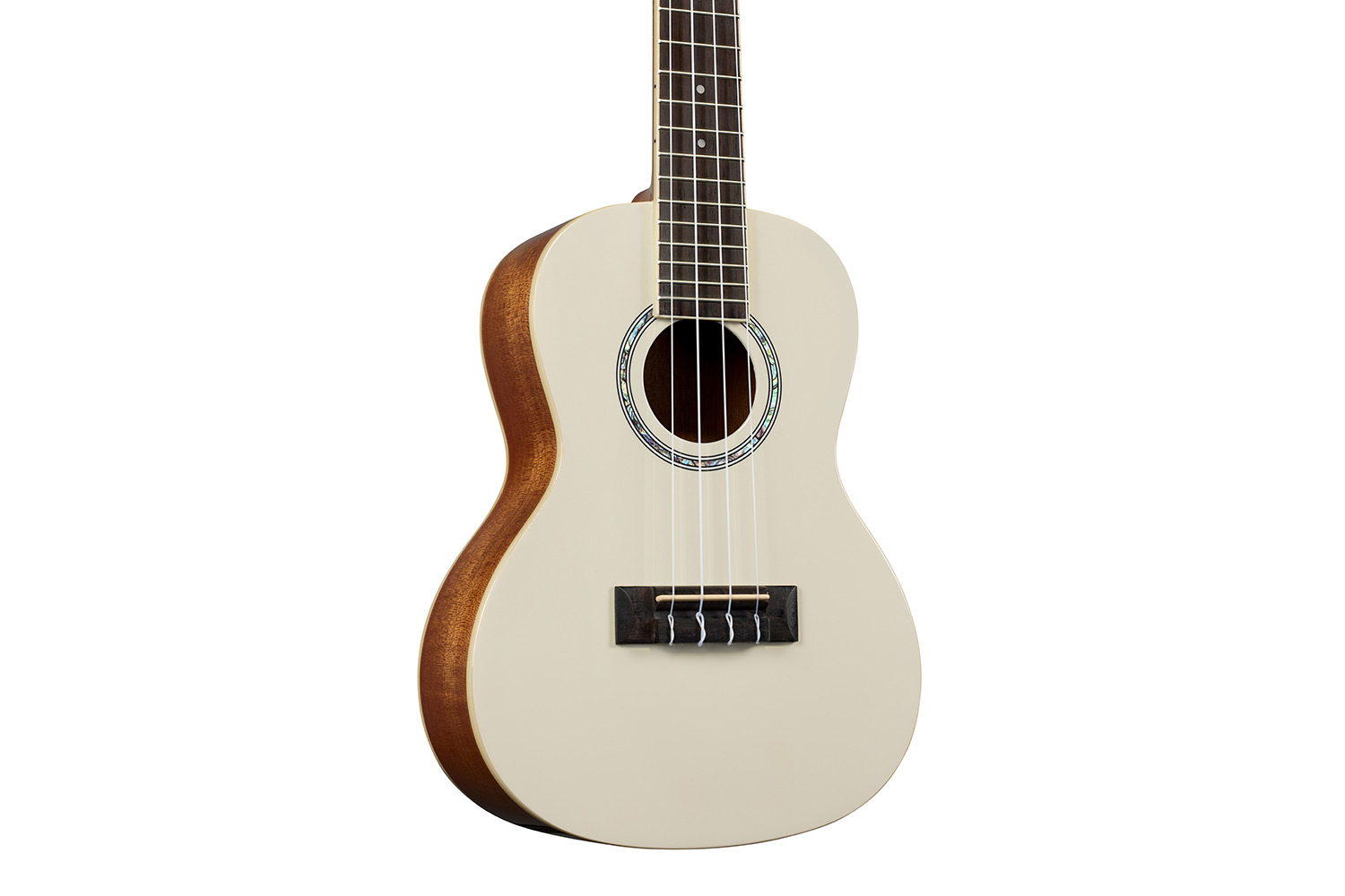 Horizontal close-up body view of Córdoba 15C Mallorcan Pearl ukulele