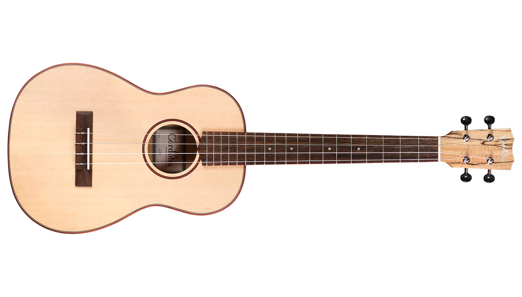 Horizontal front view of 24B Spruce ukulele