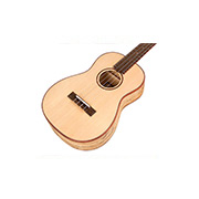 Angled front view of 24B Spruce ukulele thumb