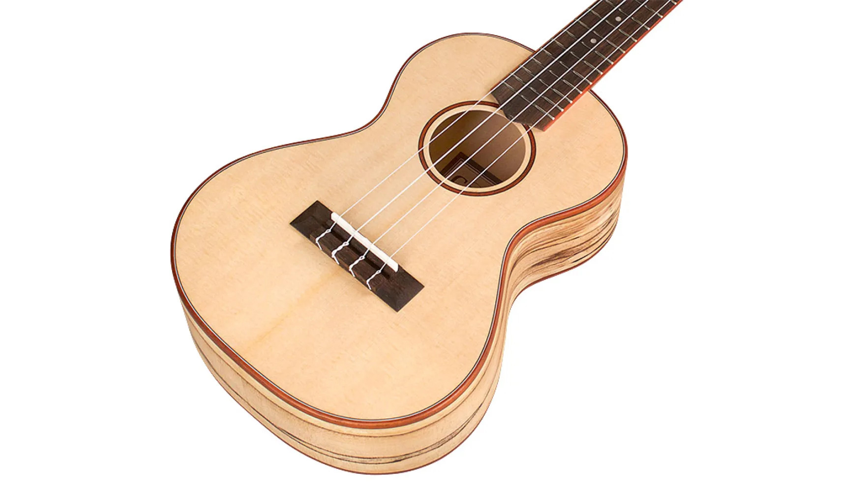 Angled front view of 24T Spruce ukulele