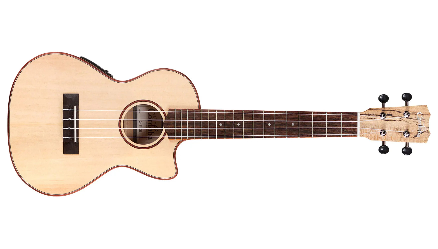 Horizontal front view of 24T-CE Spruce ukulele