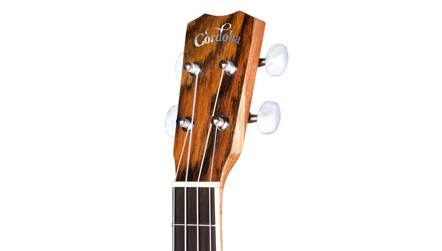 Close-up view of 15Tb-E ukulele headstock