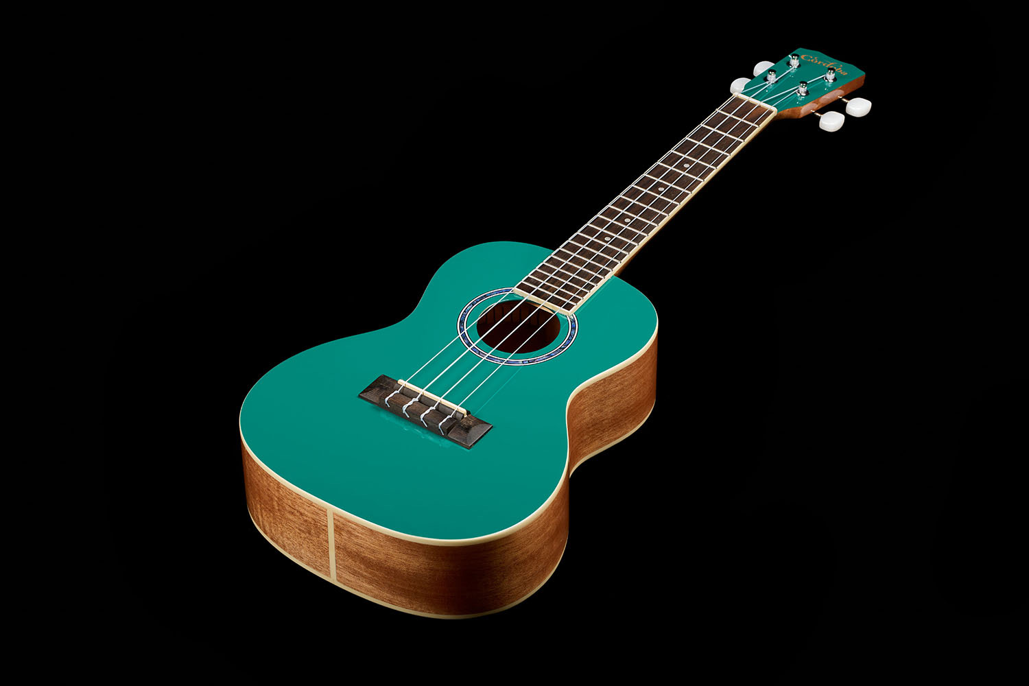 Angled top down view of Córdoba 15C Catalonia Green ukulele