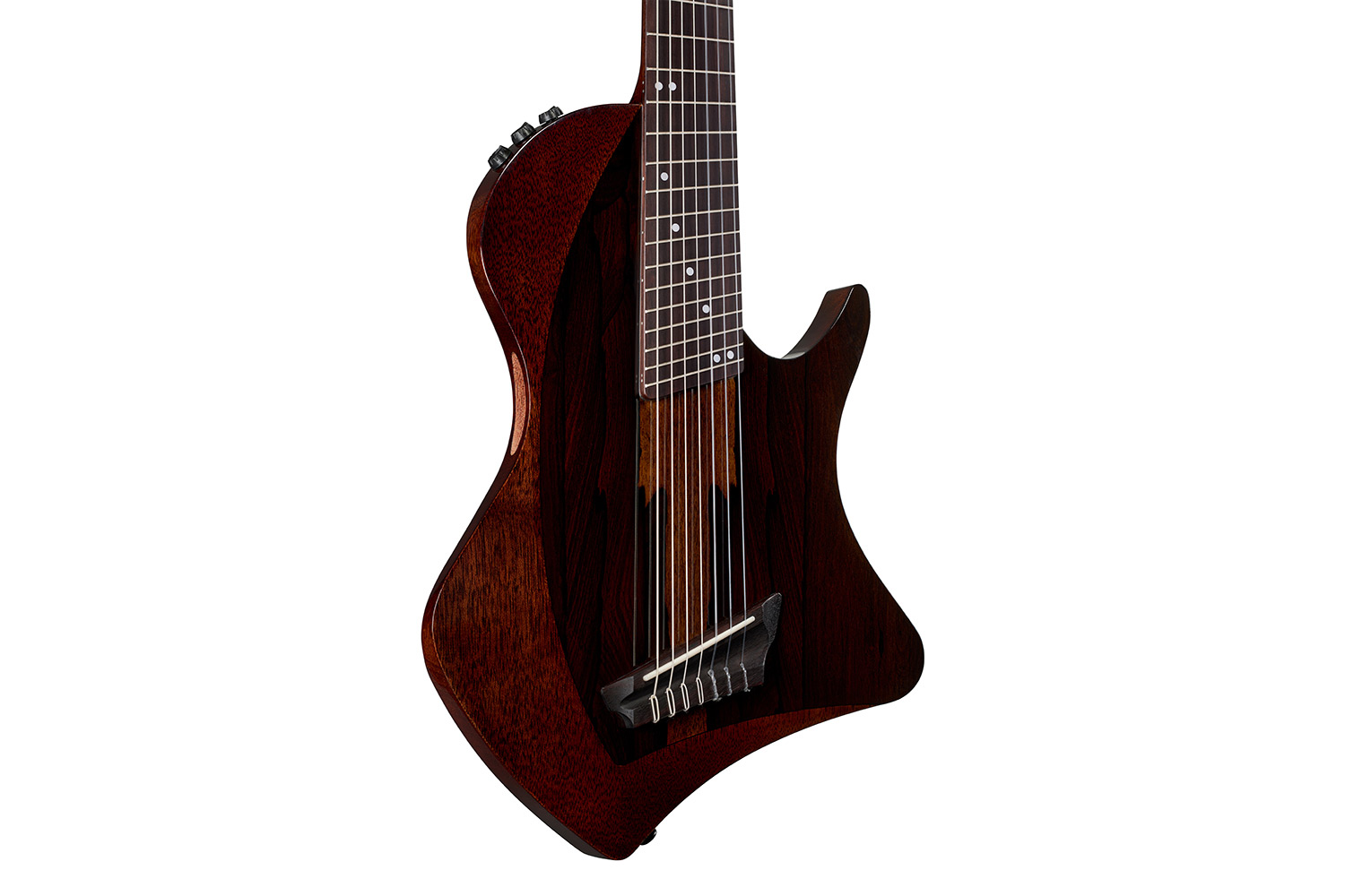 Close-up body view of Abasi Stage 7 Ziricote guitar