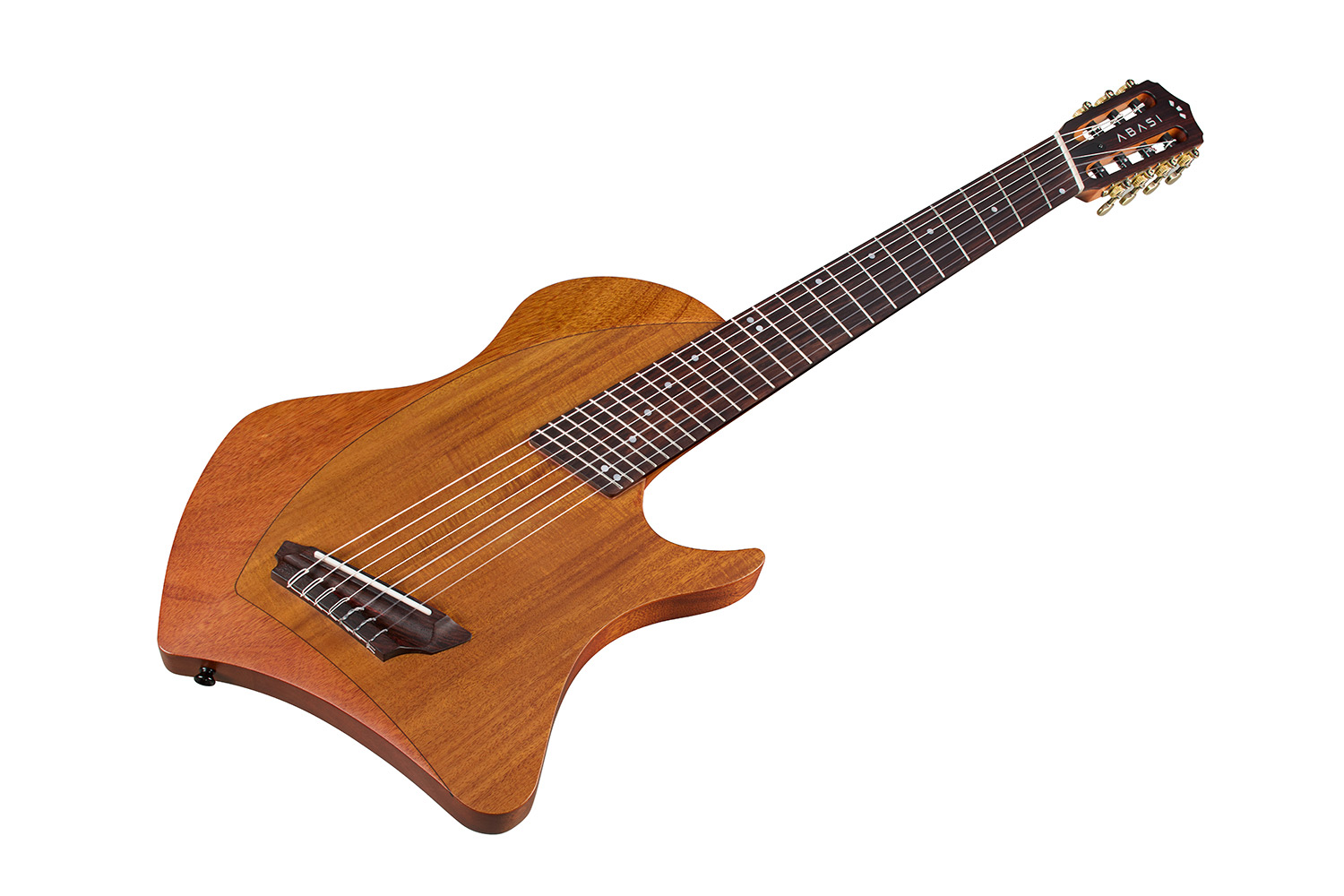 Angled front view of Abasi 7 Acacia guitar