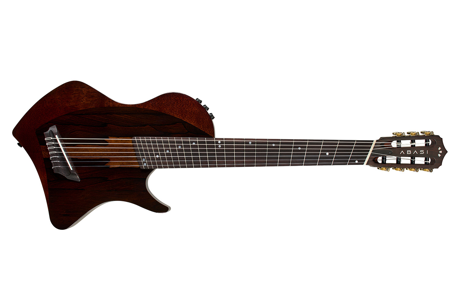 Horizontal front view of Abasi Stage 7 Ziricote guitar