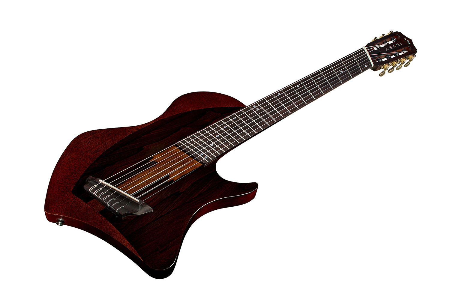 Angled front view of Abasi Stage 7 Ziricote guitar