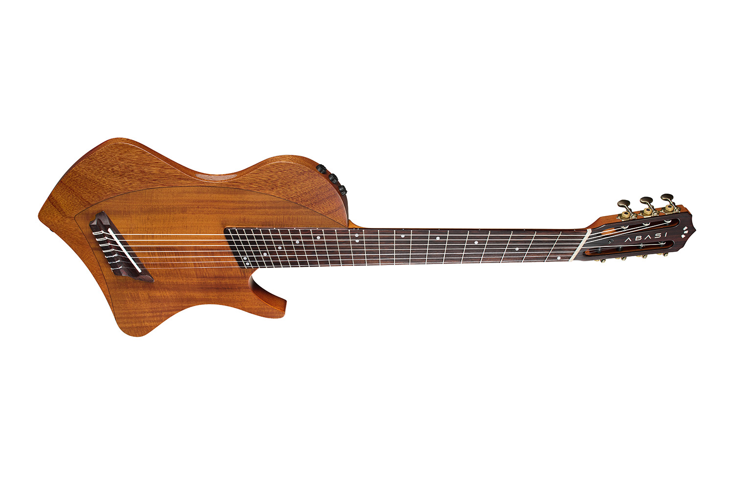 Horizontal side view of Abasi 7 Acacia guitar